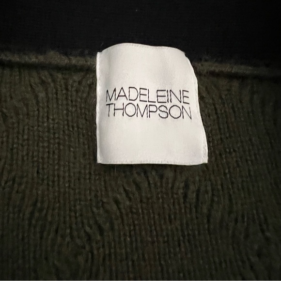 MADELEINE THOMPSON Cardigan Khaki Mixed Knit Cashmere Blend Color Block - Picture 7 of 11